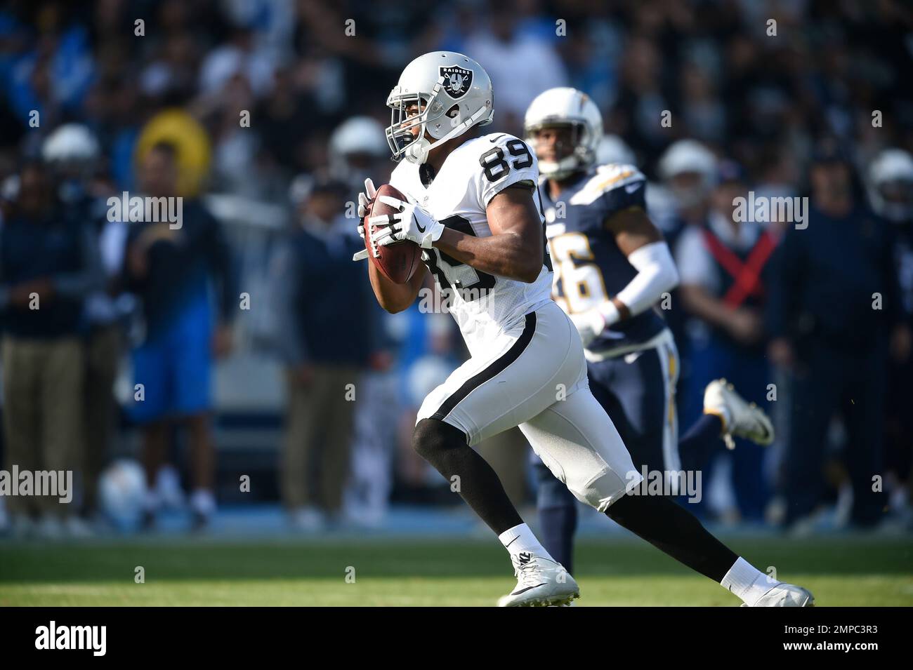 Oakland Raiders wide receiver Amari Cooper hauls in a pass on his