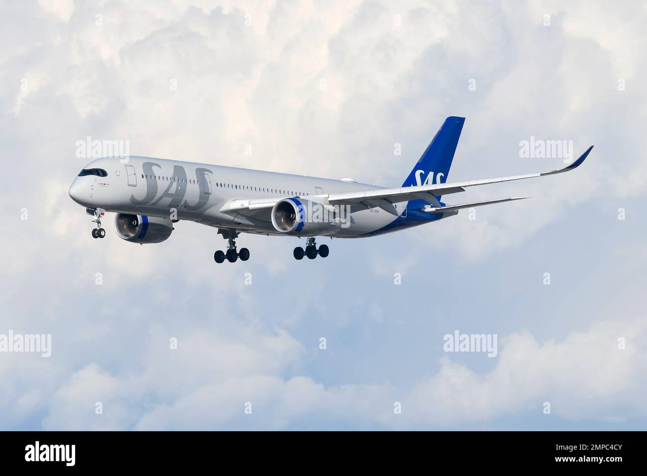 Scandinavian Airlines System Airbus A350 airplane flying. Aircraft A350