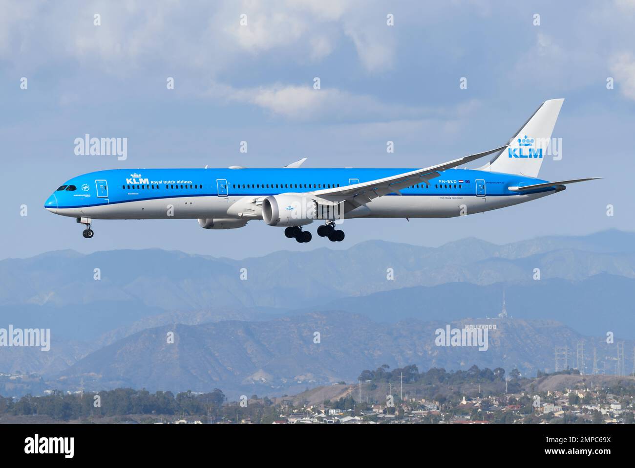 KLM Boeing 787-10 aircraft. Airplane 78X Dreamliner of Royal Dutch Airlines flying. Stock Photo