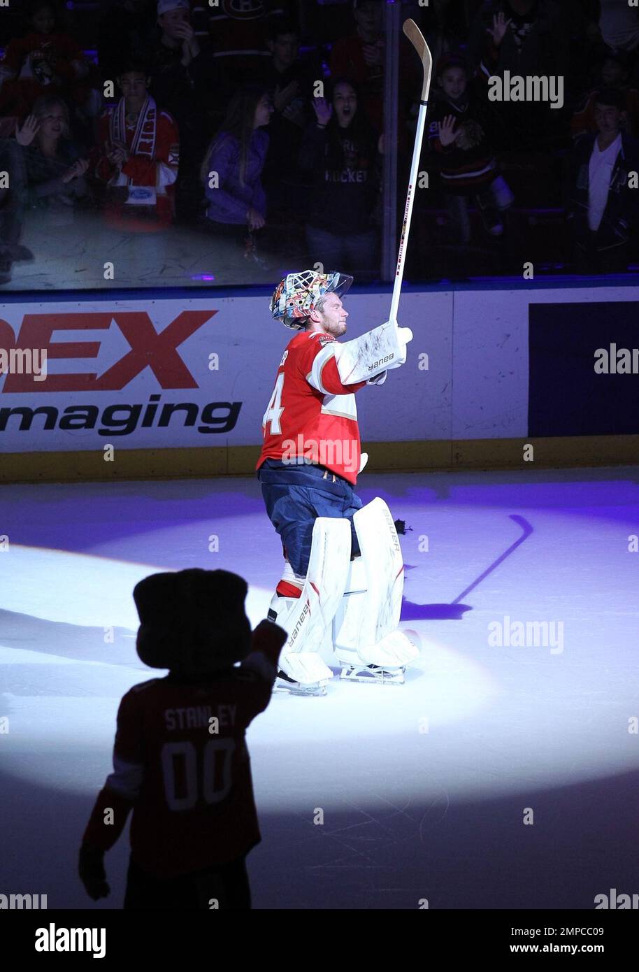 Florida Panthers goalie James Reimer is introduced to the fans after ...