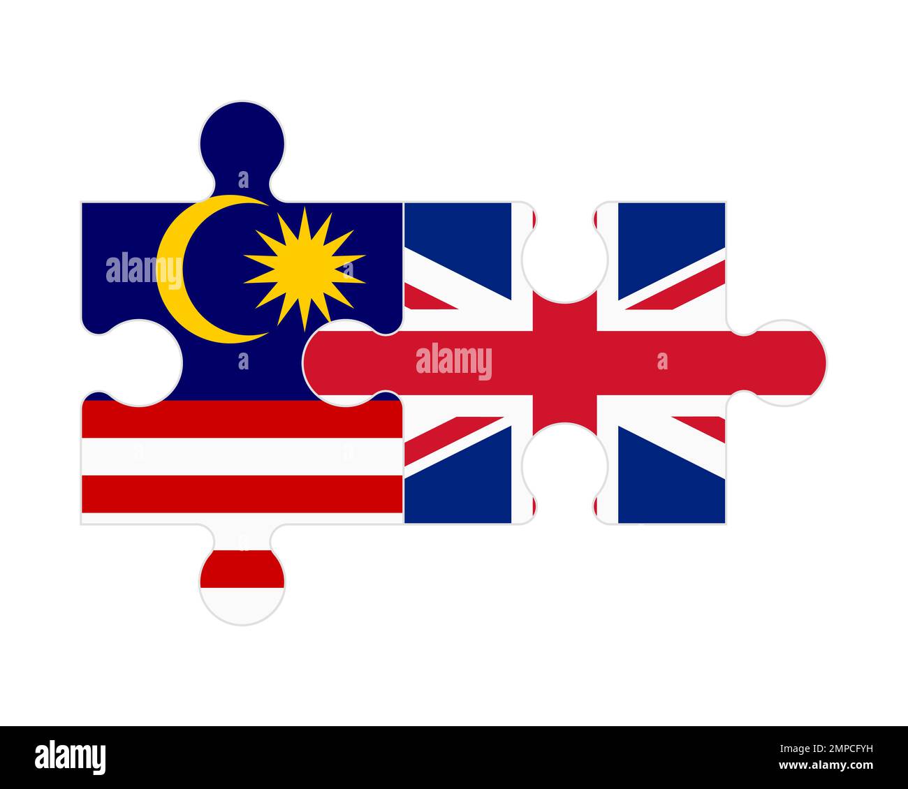 Connected puzzle of flags of Malaysia and United Kingdom, vector Stock