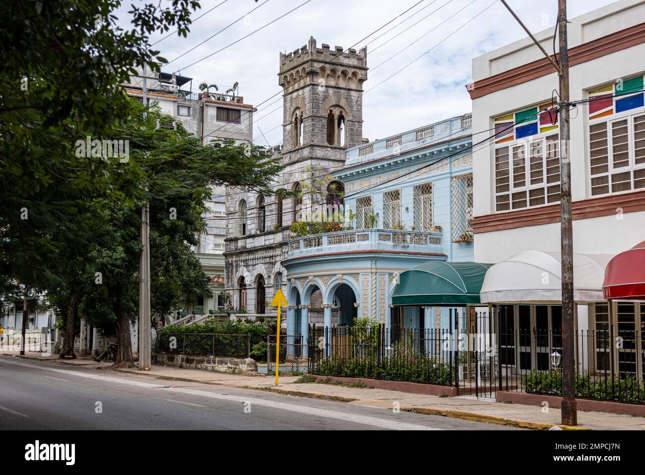 Residential homes, Calle 17, Vedado, Havana, Cuba Stock Photo