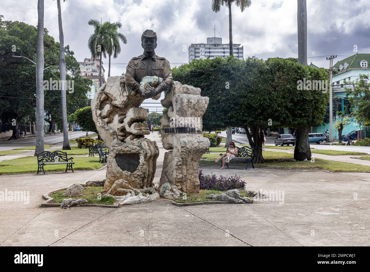 Bronze Figure of Omar Torrijos, Avenue of the Presidents, Vedado, Havana, Cuba Stock Photo