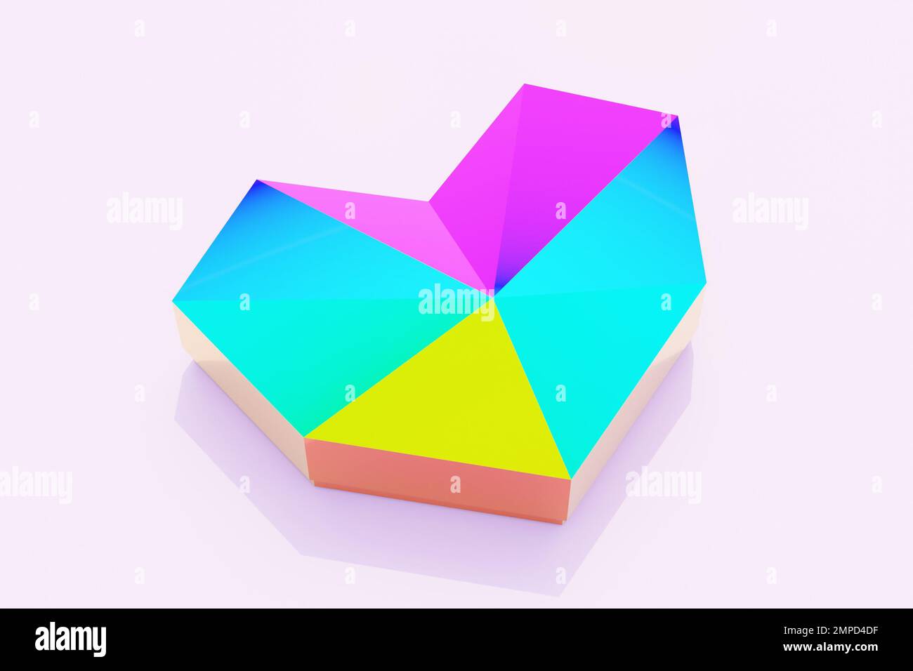 Top view of polygonal colored heart shaped box, papercraft, 3d rendering Stock Photo