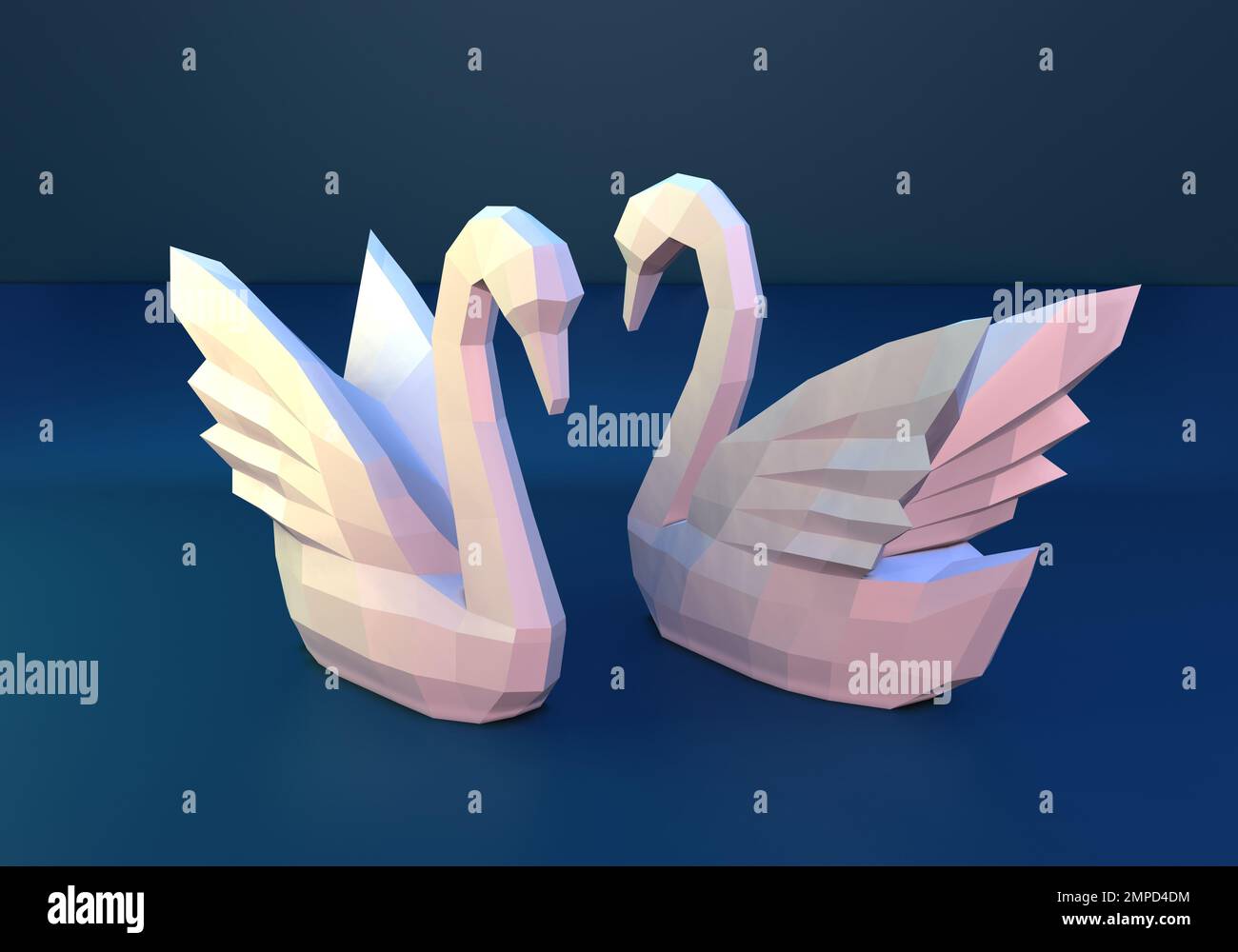 Paper sculpture of a polygonal Swans, folded paper animal, papercraft