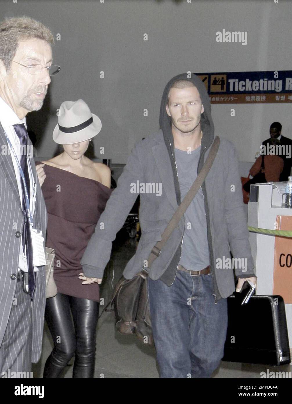 David and Victoria Beckham land at the Bradley International Terminal