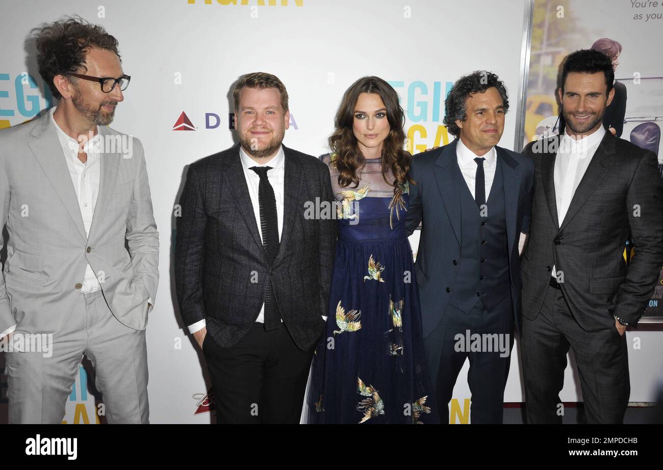 Director John Carney and actors James Corden, Keira Knightley, Mark Ruffalo and Adam Levine at the “Begin Again” New York Premiere held at the SVA Theater in New York, NY. June 25, 2014. Stock Photo