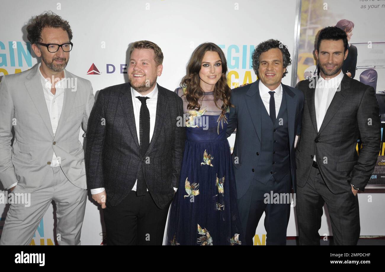 Director John Carney and actors James Corden, Keira Knightley, Mark Ruffalo and Adam Levine at the “Begin Again” New York Premiere held at the SVA Theater in New York, NY. June 25, 2014. Stock Photo