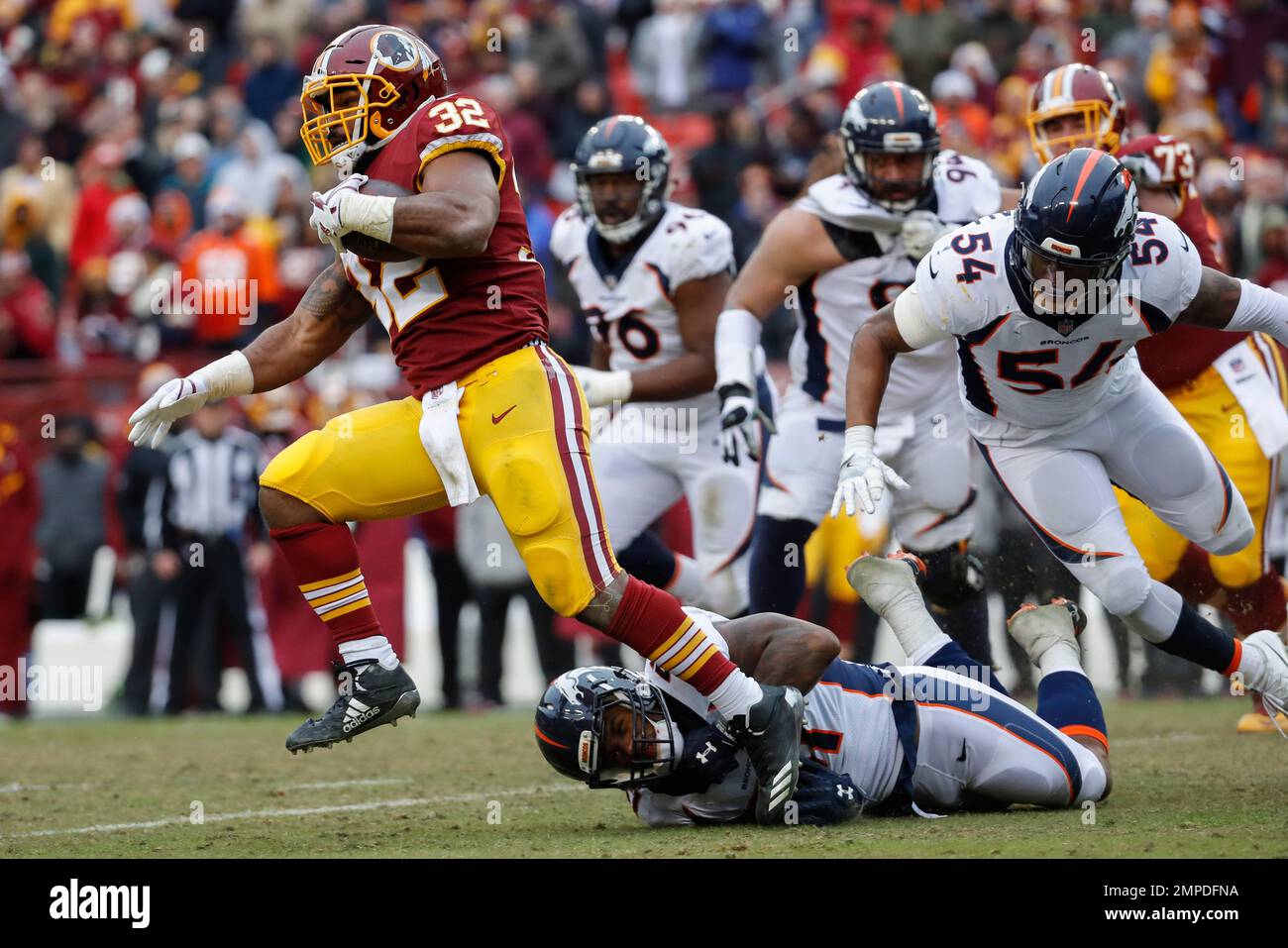 Denver Broncos running back Samaje Perine (25) celebrates against the Las  Vegas Raiders of an NFL football game Sunday August 10, 2023, in Denver.  (AP Photo/Bart Young Stock Photo - Alamy