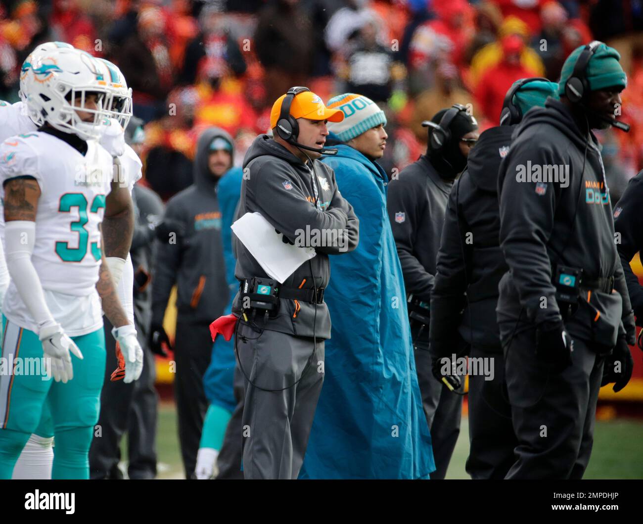 Miami Dolphins head coach Adam Gase follows the first half of an NFL