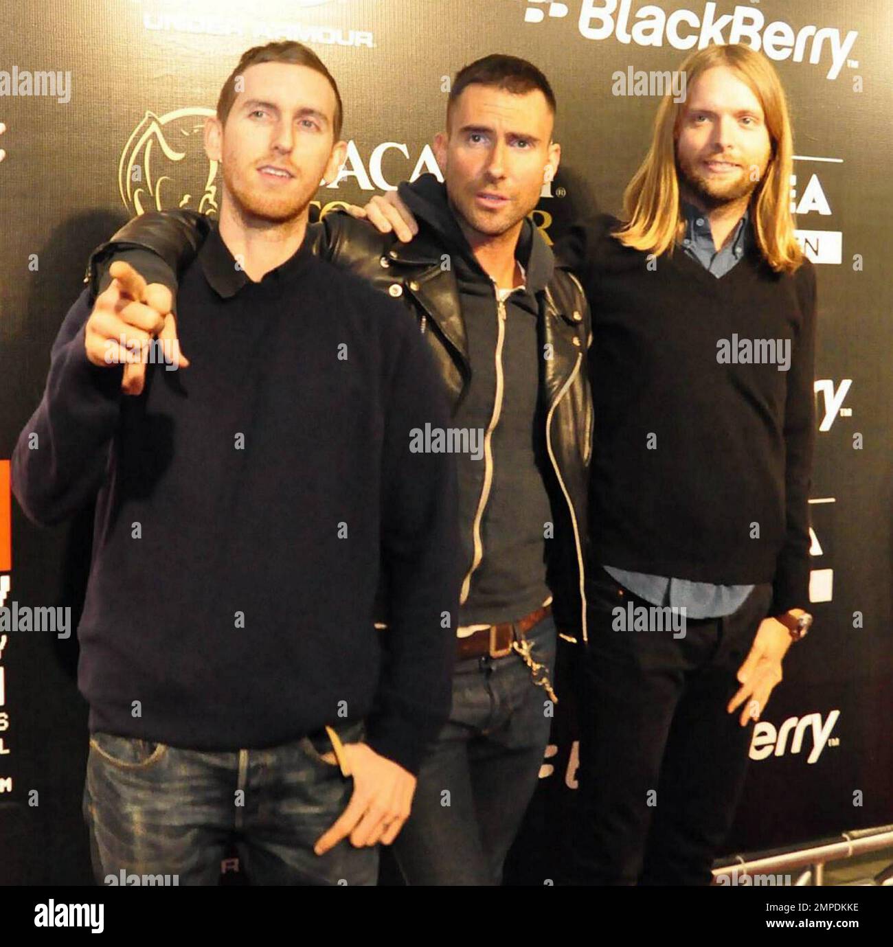 Jesse Carmichael, Adam Levine and James Valentine arrive at The Black