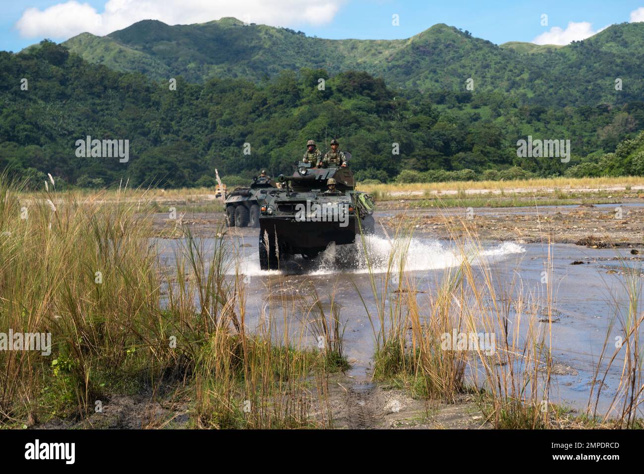 Philippine and U.S. Marines with Battalion Landing Team 2d Battalion, 5th Marines, 31st Marine Expeditionary Unit, participate in a combined arms live-fire event during KAMANDAG 6 at Colonel Ernesto Rabina Air Base, Philippines, Oct. 13, 2022. KAMANDAG is an annual bilateral exercise between the Armed Forces of the Philippines and U.S. military designed to strengthen interoperability, capabilities, trust, and cooperation built over decades of shared experiences. Stock Photo