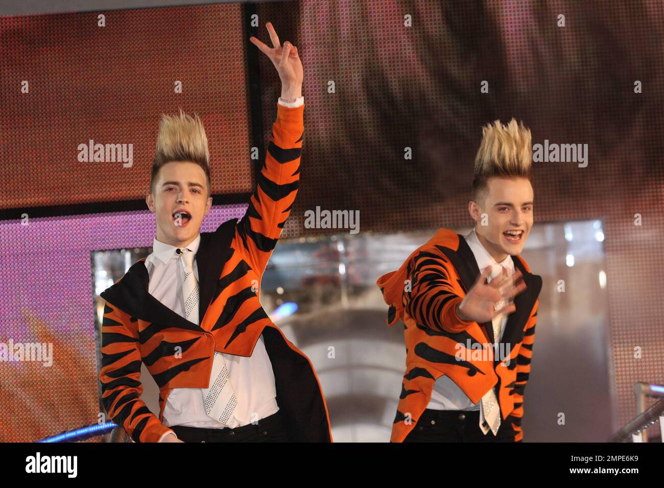 John and Edward Grimes also know as Jedward arrive as a guest in the Big Brother House held at Elstree Studios. London, UK. 18th August 2011. . Stock Photo