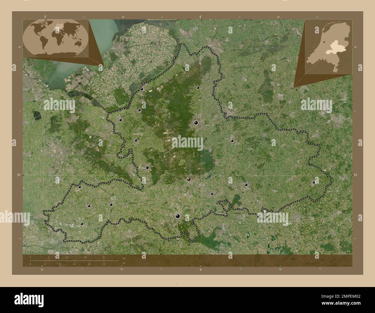 Gelderland, province of Netherlands. Low resolution satellite map ...