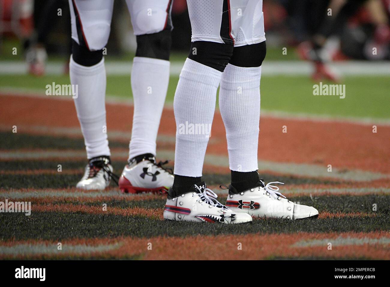 Atlanta Falcons wide receiver Julio Jones wears custom cleats during warmups before an NFL