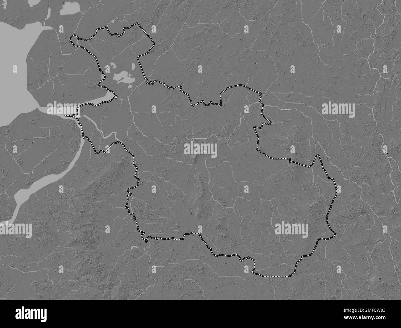 Overijssel, province of Netherlands. Bilevel elevation map with lakes and rivers Stock Photo