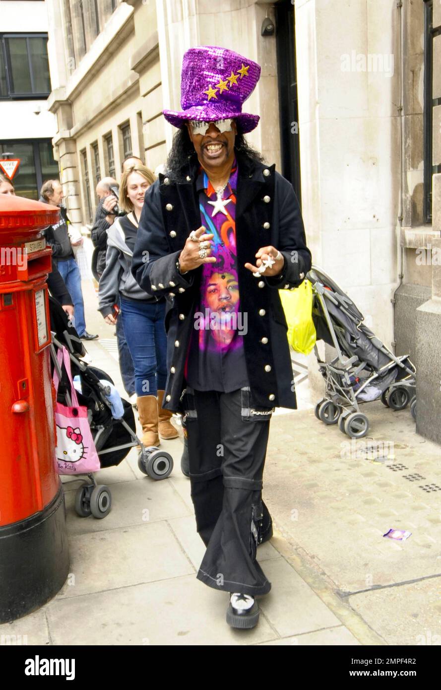 Always the flasy dresser, funk music legend Bootsy Collins wears a big