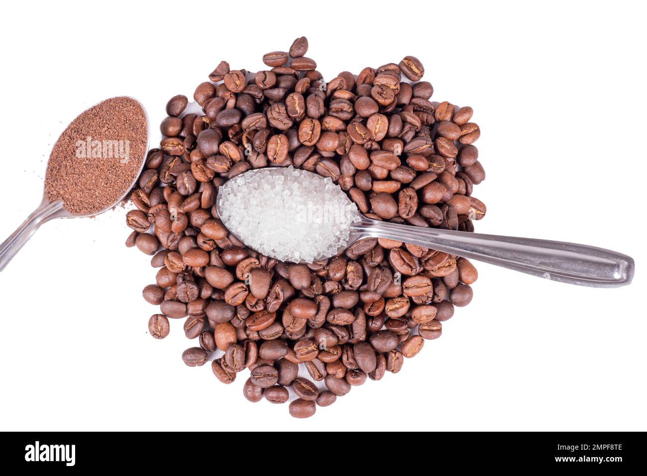 A Spoonful Of Coffee Powder Next To It And A Spoonful Of Sugar On Top