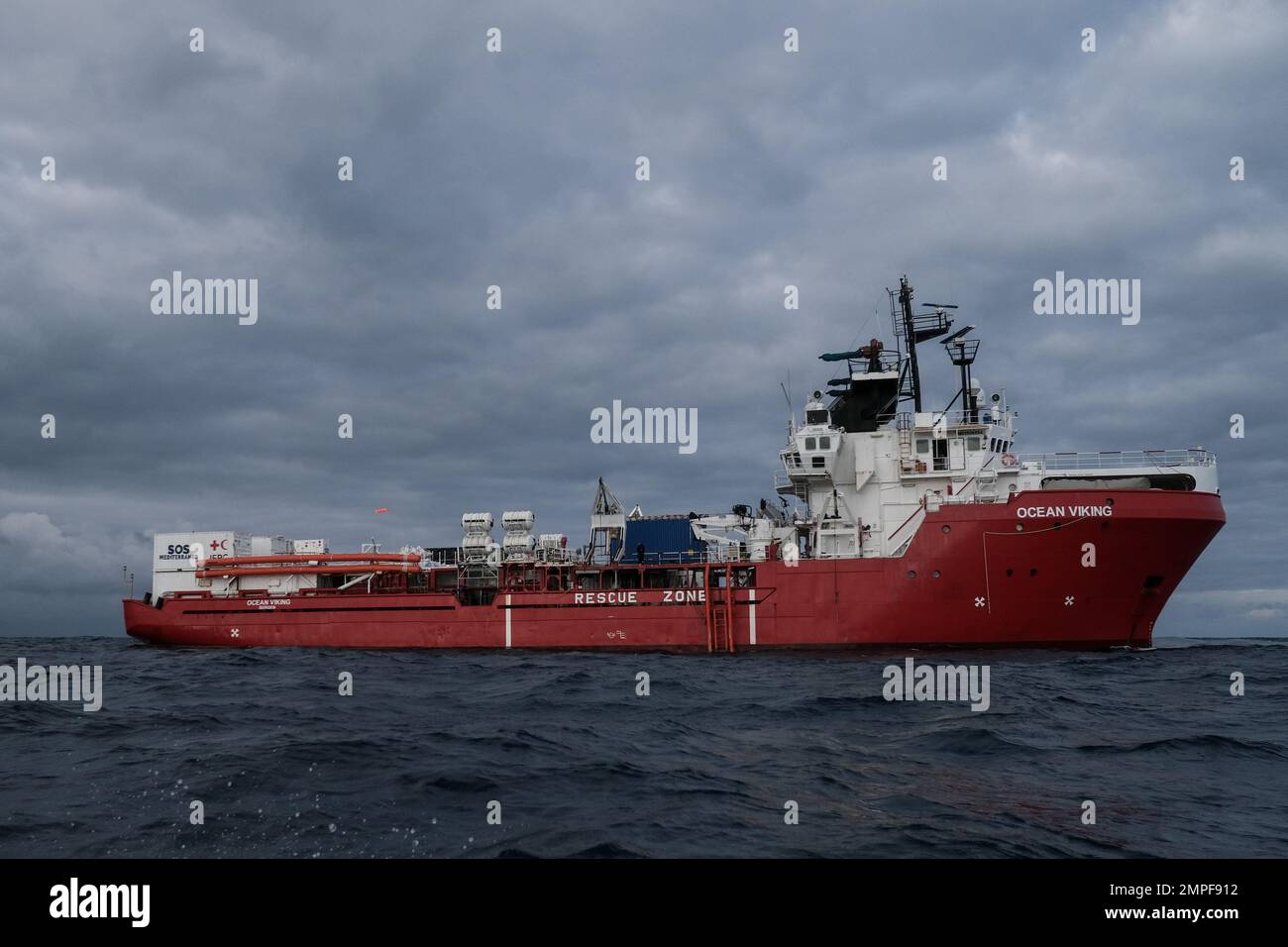 Michael Bunel / Le Pictorium -  the Ocean Viking in the Mediterranean Sea -  4/1/2023  -  Mediterranean / Mediterranean  -  Illustration of the NGO sh Stock Photo