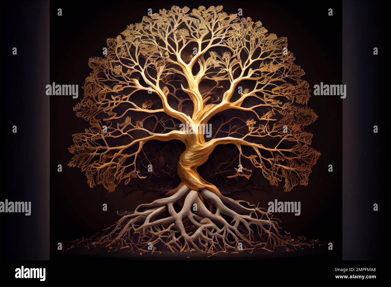 golden tree of life with roots. afterlife concept Stock Photo Alamy