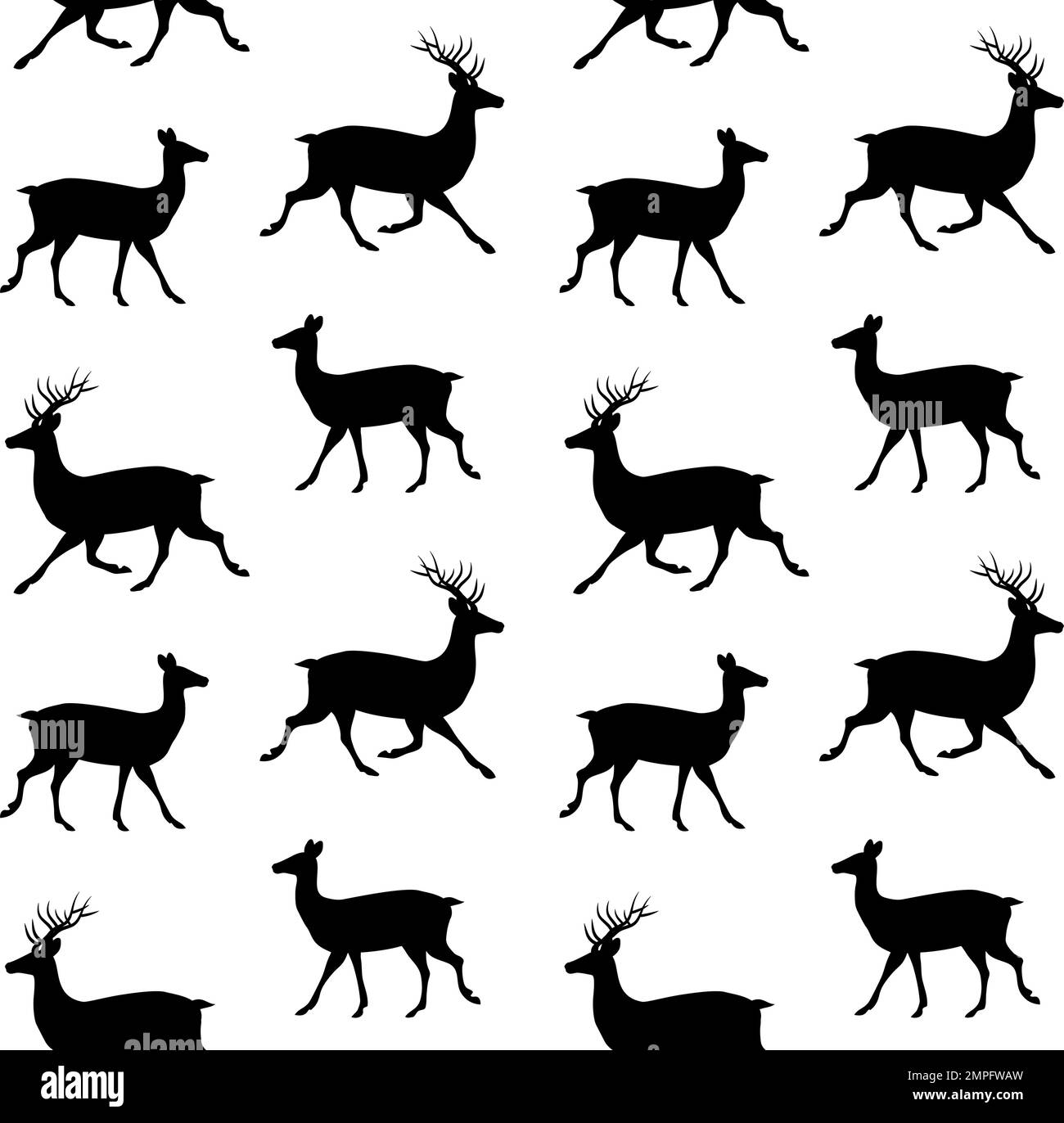 Vector seamless pattern of flat hand drawn deer silhouette isolated on ...