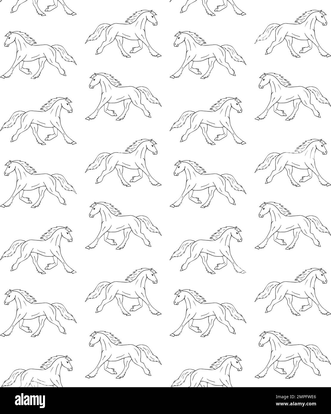 Vector seamless pattern of hand drawn doodle sketch friesian horse ...