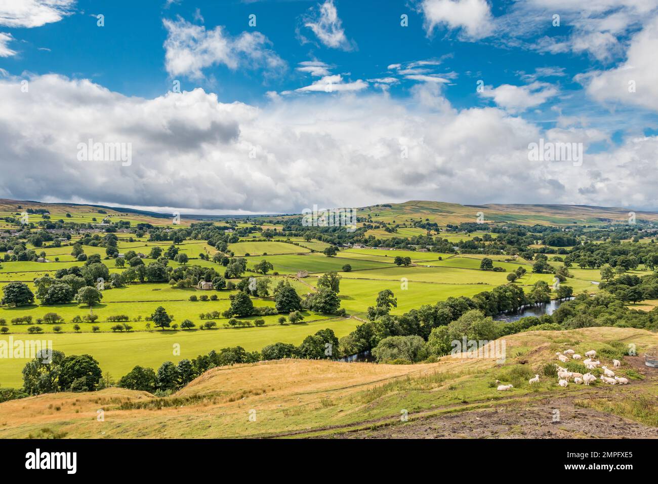 Definately the most photographed view in Teesdale. Taken from Whistle Crag, looking towards Lunedale on a good Big Sky day with very strong sunshine Stock Photo