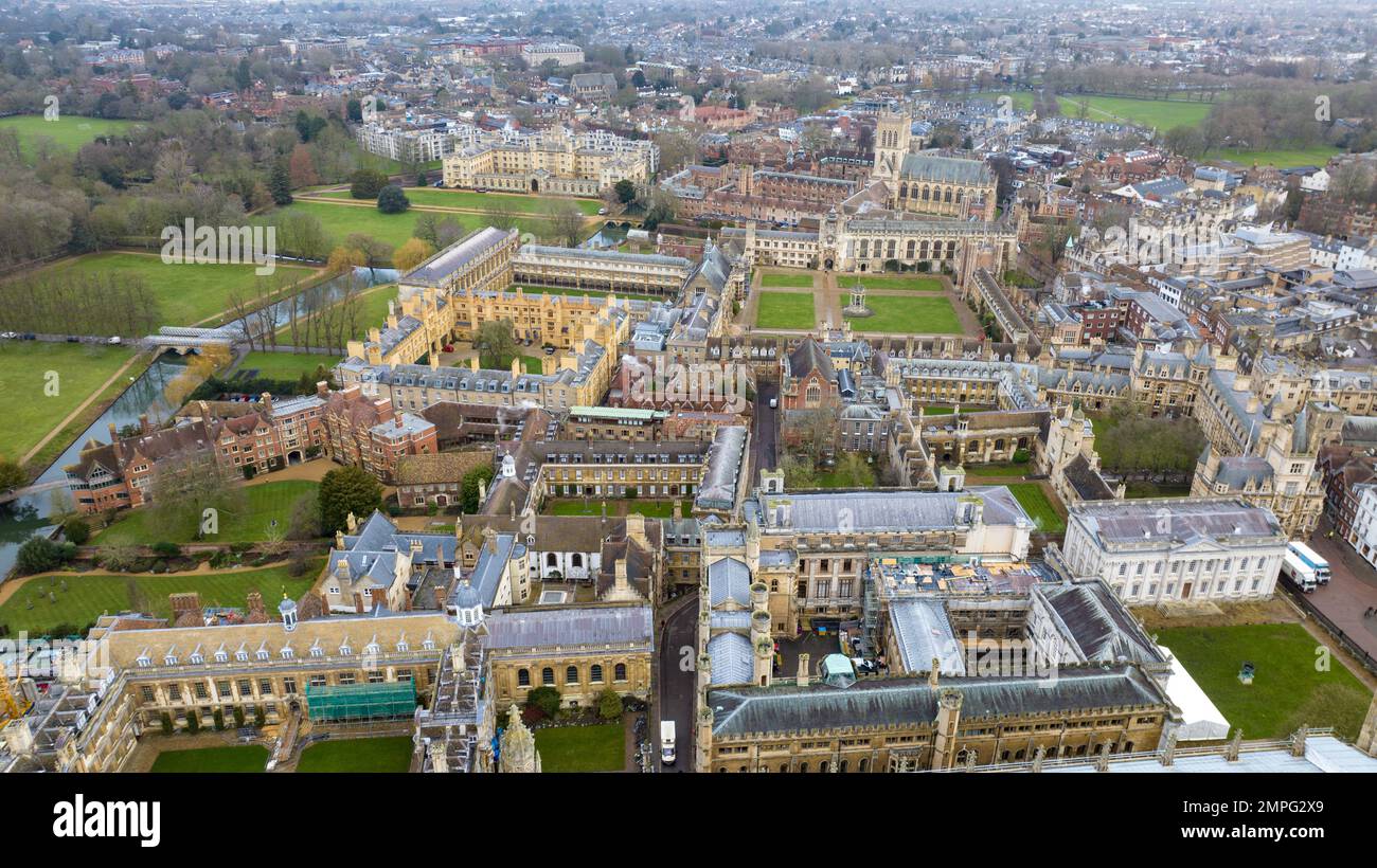Picture dated January 26th 2023 shows an aerial view of colleges at Cambridge University. Stock Photo