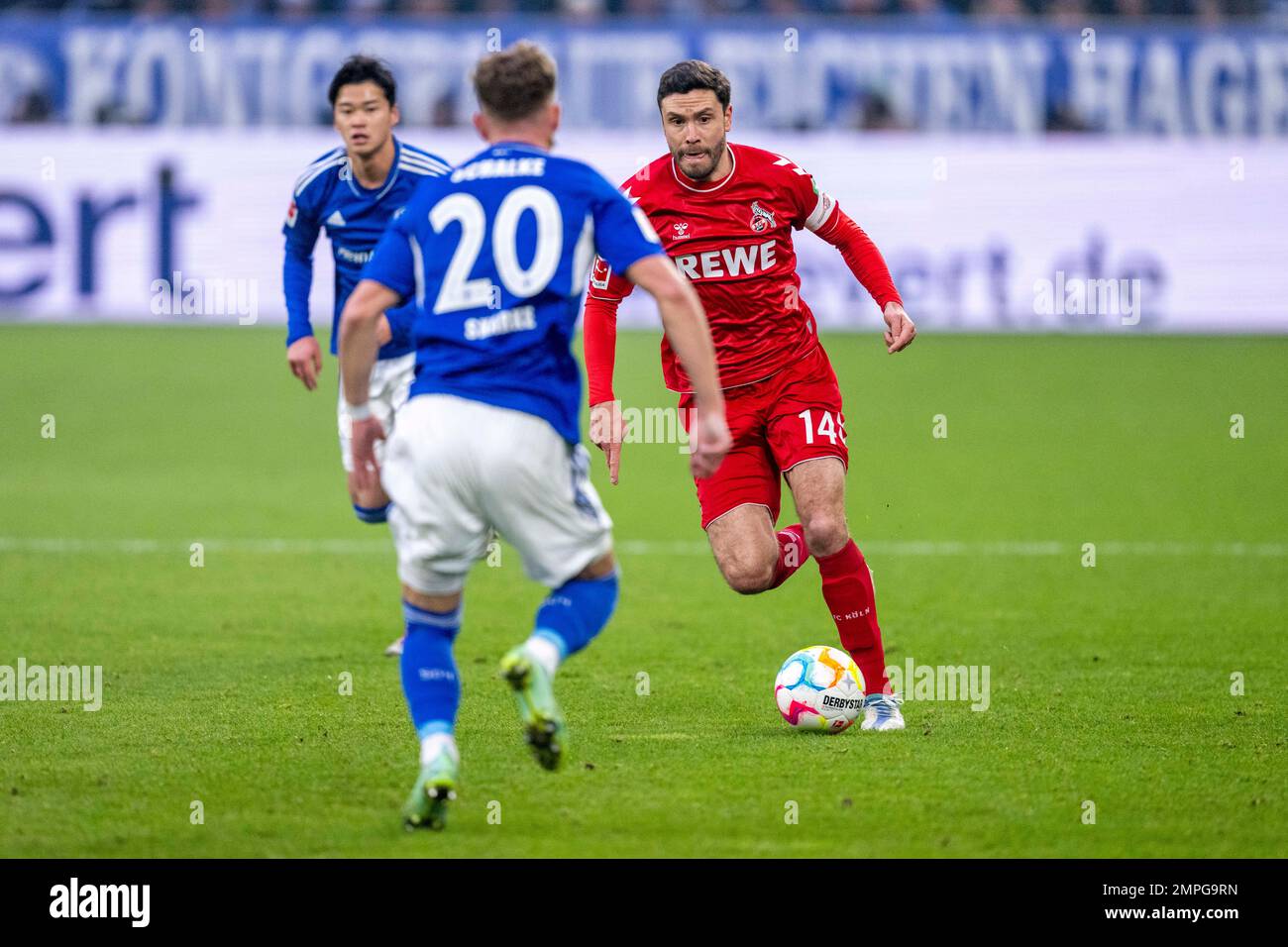 Gelsenkirchen, Germany. 29th Jan, 2023. Soccer: Bundesliga, FC Schalke 04 - 1. FC Köln, Matchday 18, Veltins Arena: Cologne's Jonas Hector runs with the ball at his foot. Credit: David Inderlied/dpa/Alamy Live News Stock Photo