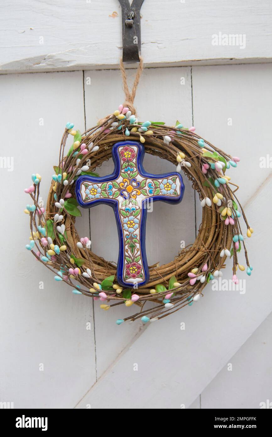 Easter wreath with cross Stock Photo