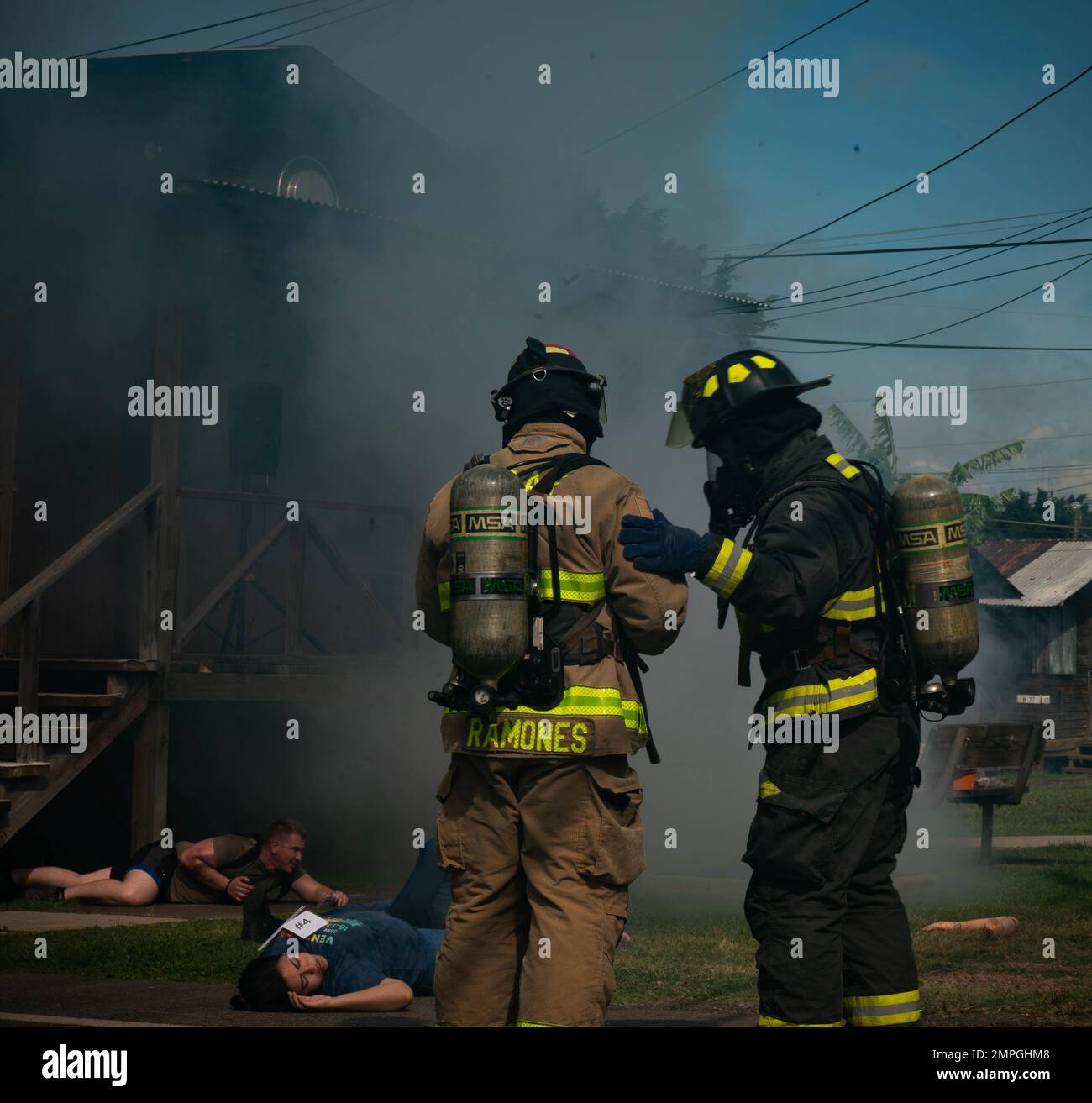 U.S. Army Firefighters respond to a simulated explosion during an ...