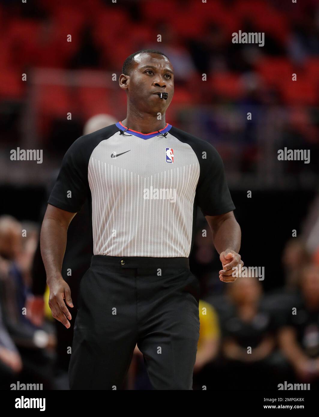 Referee James Williams watches during the first half of an NBA