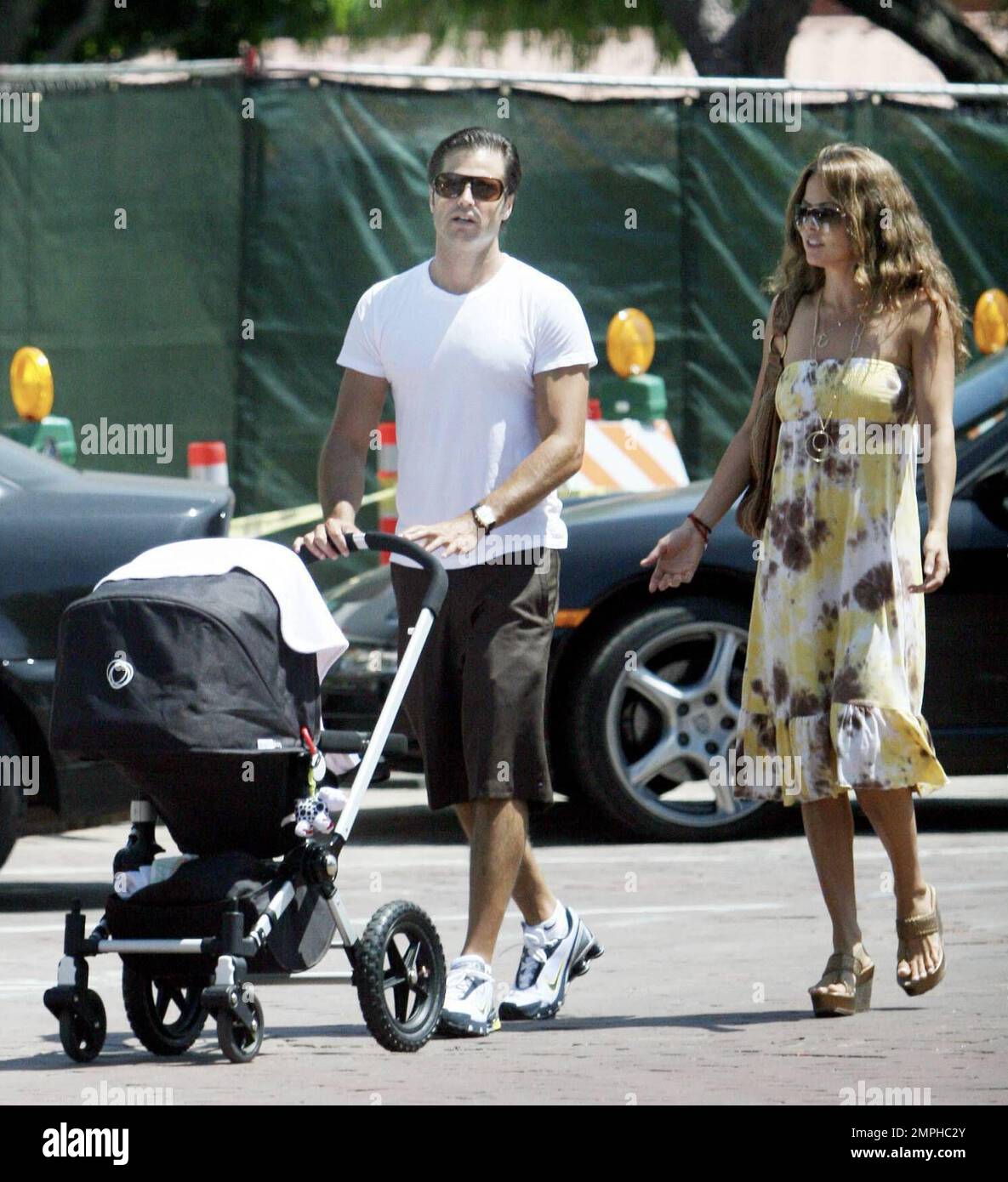 Exclusive!! Brooke Burke, David Charvet and 6-month-old daughter, Heaven Rain, spend the day in Malibu with what appears to be two doting grandparents. Charvet was a hands-on dad, holding his daughter for most of the family lunch and pushing the stroller. Malibu, Calif. 8/5/07. Stock Photo