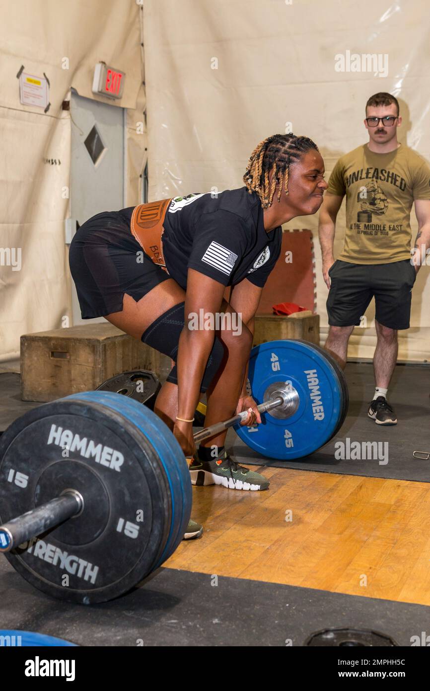 Soldiers in the 801st Field Hospital who are part of Joint Task Force Med 374 competed in the 500lb 1000lb weight lifting competition in Baghdad Iraq. The rules are you get three attempts