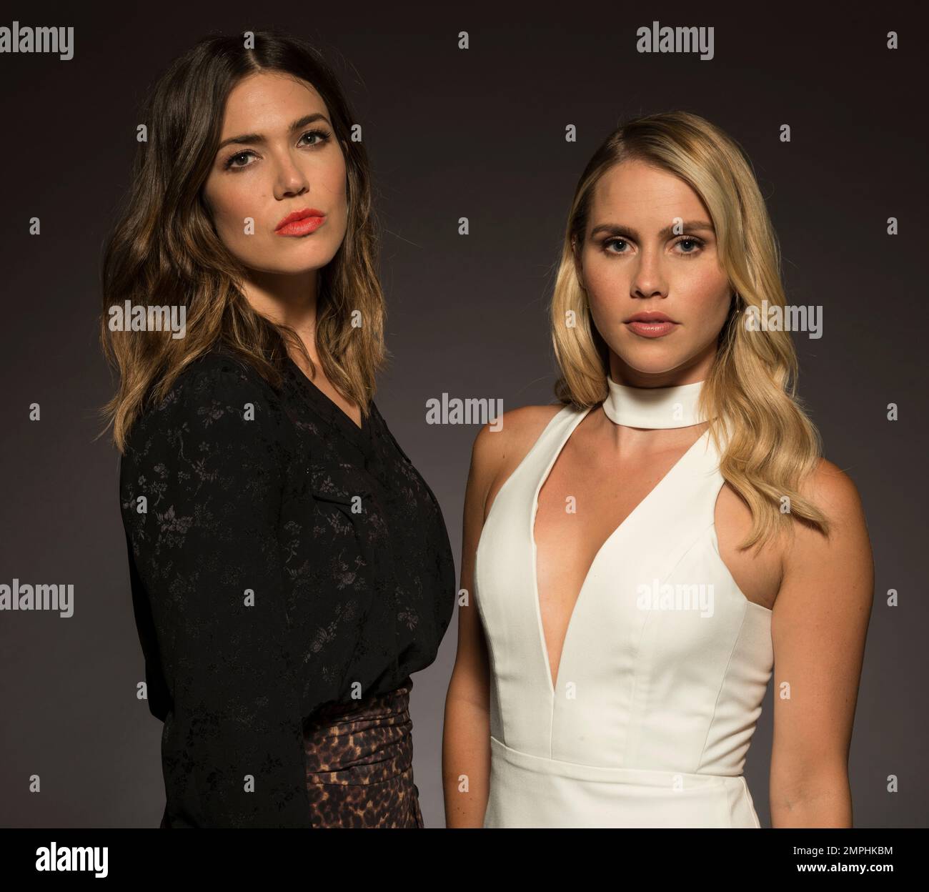 Mandy Moore, left and Claire Holt pose for a portrait at the "47 Meters