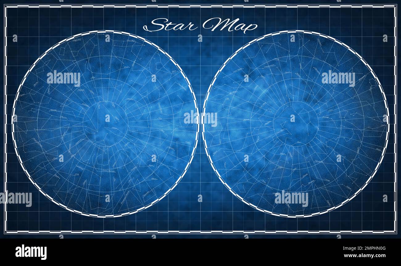 High detailed Star Map with names of constellations Stock Photo