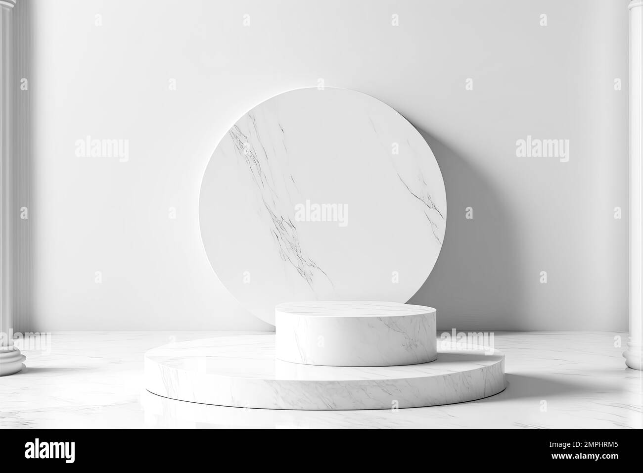 minimal geometric marble podium stage pedestal for display your packaging or mockup design template .3d rendering. Stock Photo