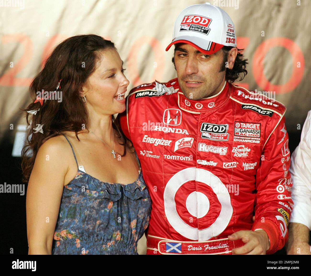 Indy Racing League driver Dario Franchitti and extremely happy