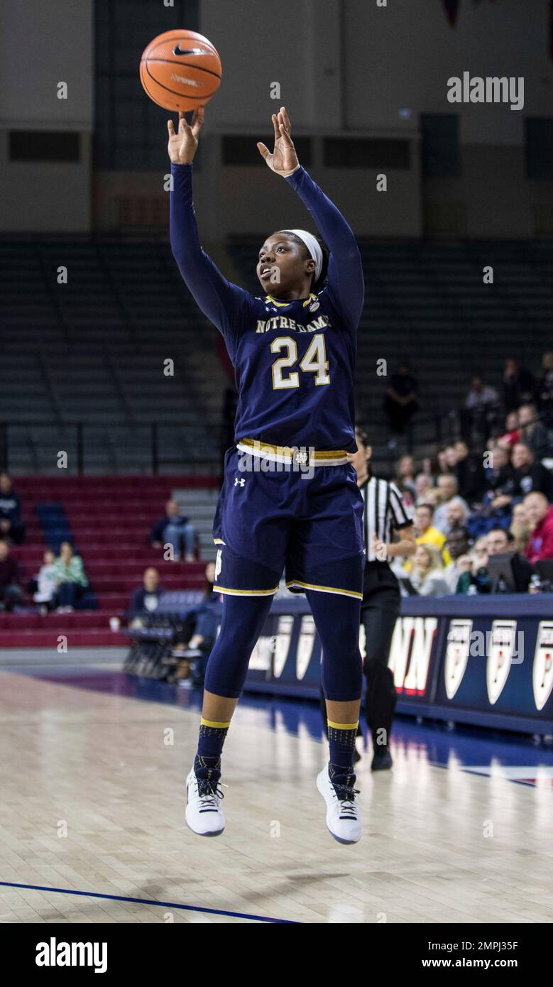 Notre Dame's Arike Ogunbowale shoots the ball during the first half of
