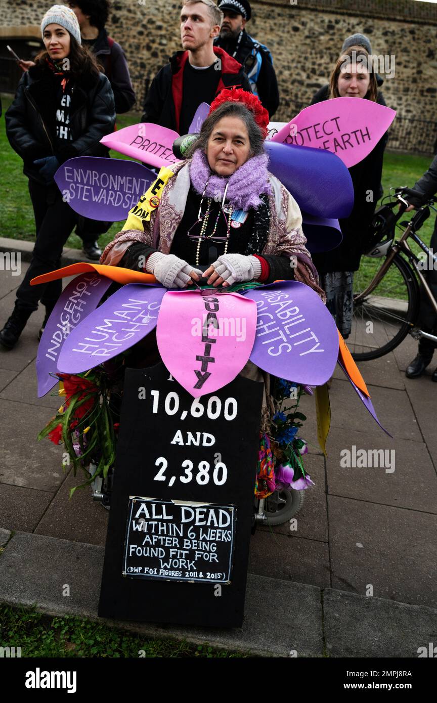 On January 30th 2023 demontrators protest  opposite the House of Lords as the bill to give more power to the police is debated Mary-Ellen, disability Stock Photo