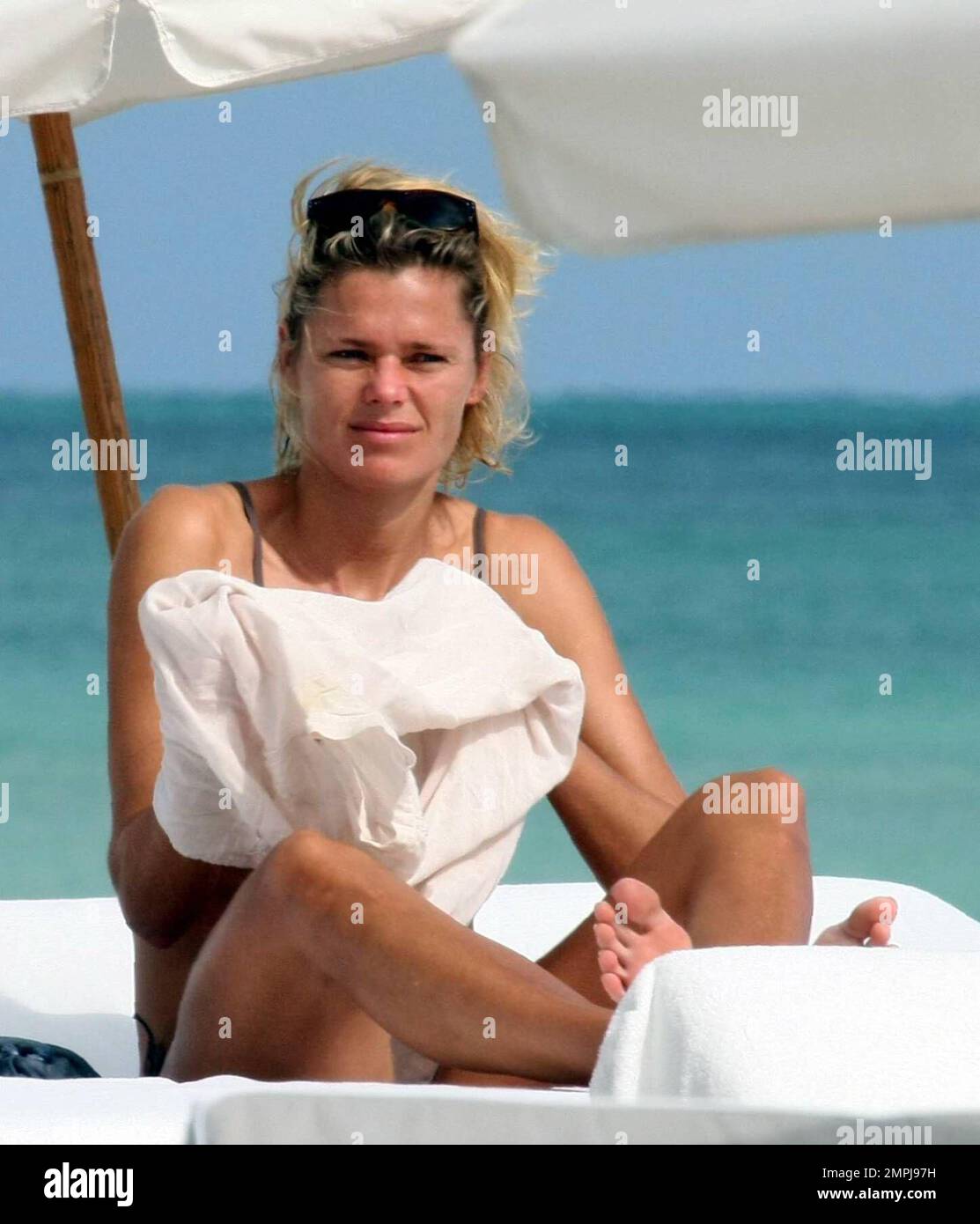 Danish supermodel Camilla Vest lounges in a bikini on South Beach