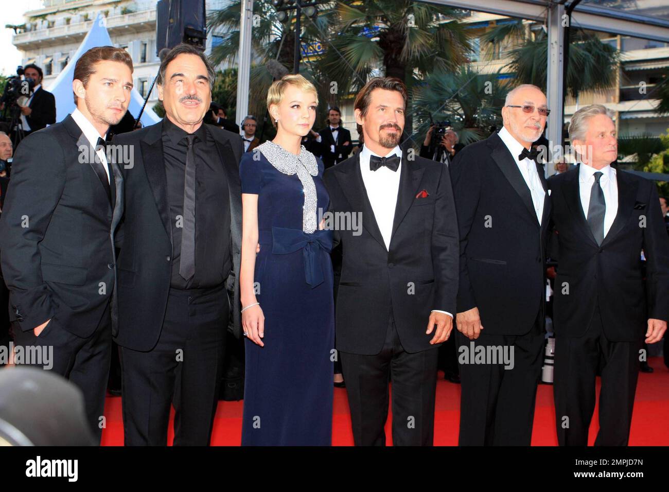 (L-R) Shia LaBeouf, Oliver Stone, Carey Mulligan, Josh Brolin, Frank Langella and Michael Douglas at the 63rd annual Cannes Film Festival premiere of 'Wall Street: Money Never Sleeps' in Cannes, France. 5/14/10. Stock Photo