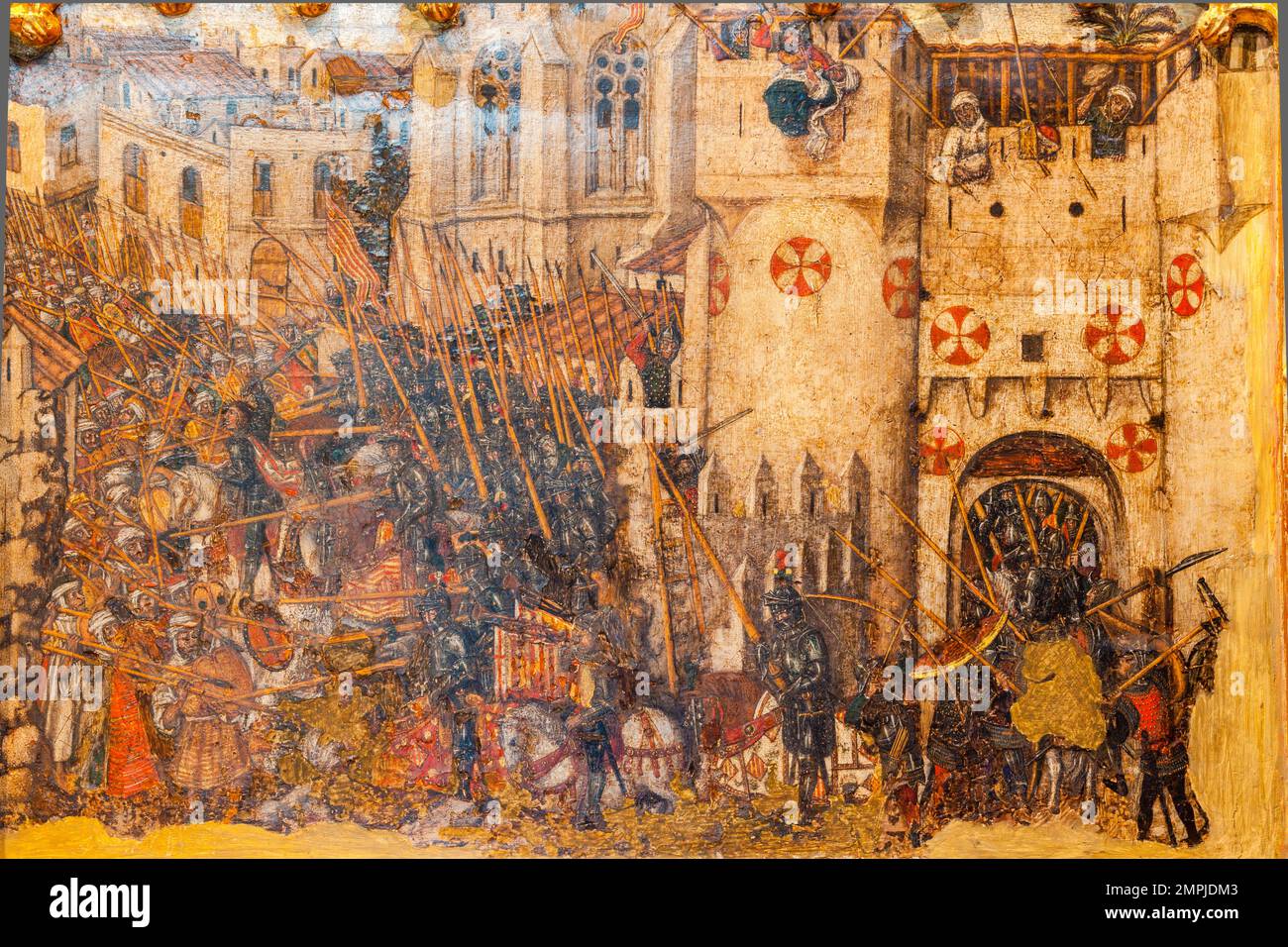entrance of the Christian army in the city of mallorca in 1229, years 1468-1470, Pere Niçard, oil on wood, Palau Episcopal, -Museu Diocesà de Mallorca Stock Photo