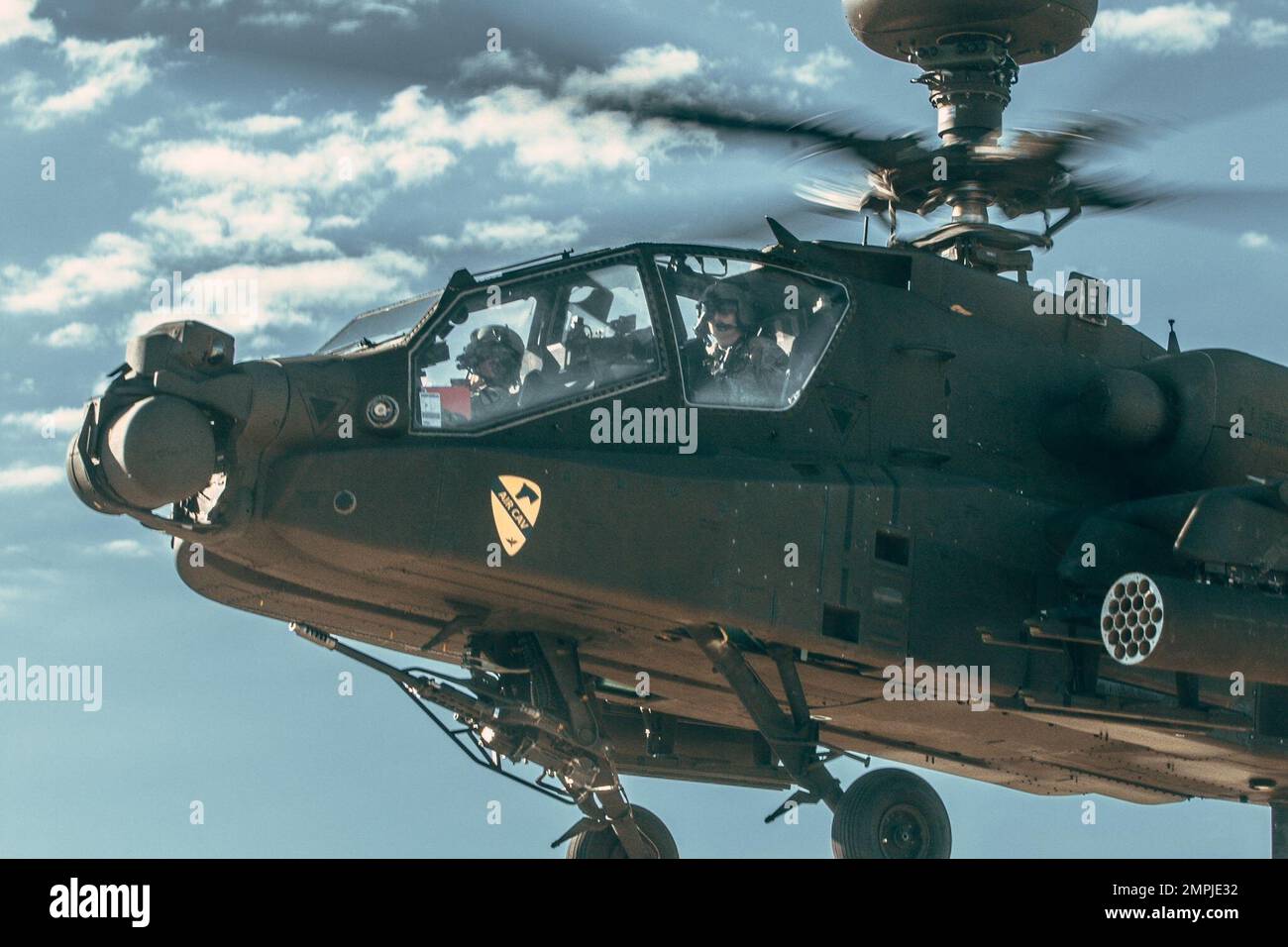 An AH64E Apache, from 717th Air Cavalry Squadron, takes off from the