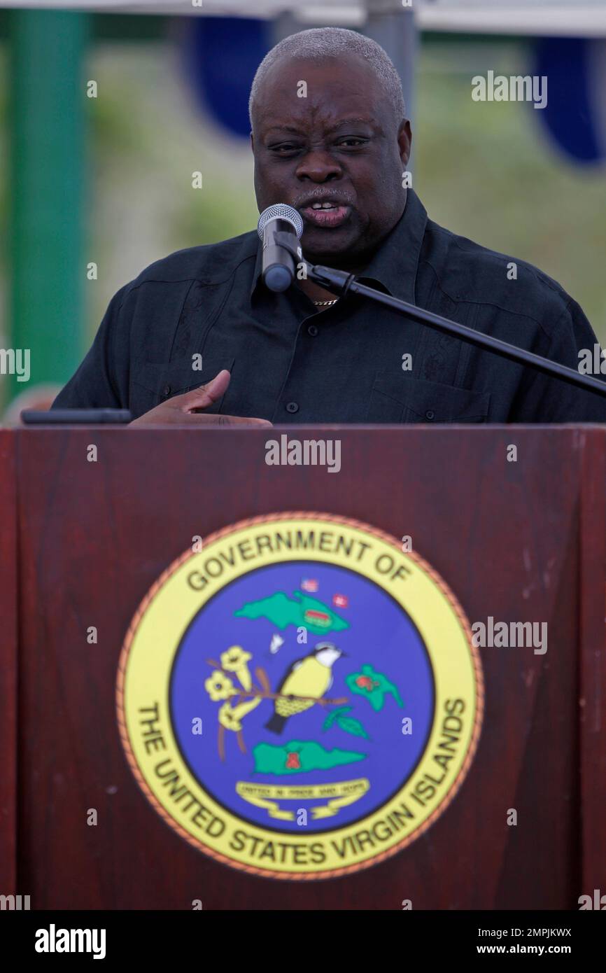 U.S. Virgin Islands governor, E. Mapp speaks during a ceremony