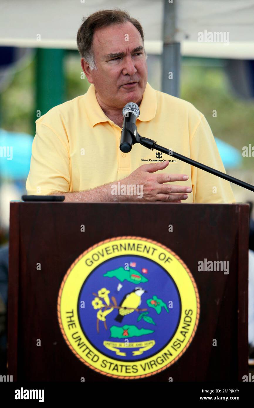 Royal Caribbean Chairman & CEO, Richard D. Fain speaks during a ceremony at the Magen's Bay