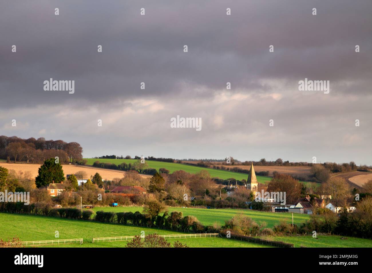 An autumn view of the village of Hindon in Wiltshire. Stock Photo