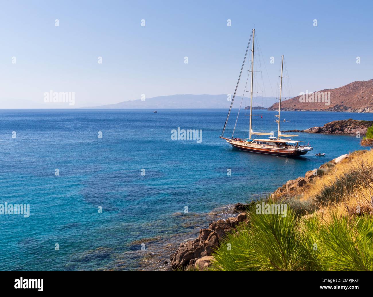 luxury yacht moored in Aegean sea near Akyarlar, Turkey Stock Photo - Alamy