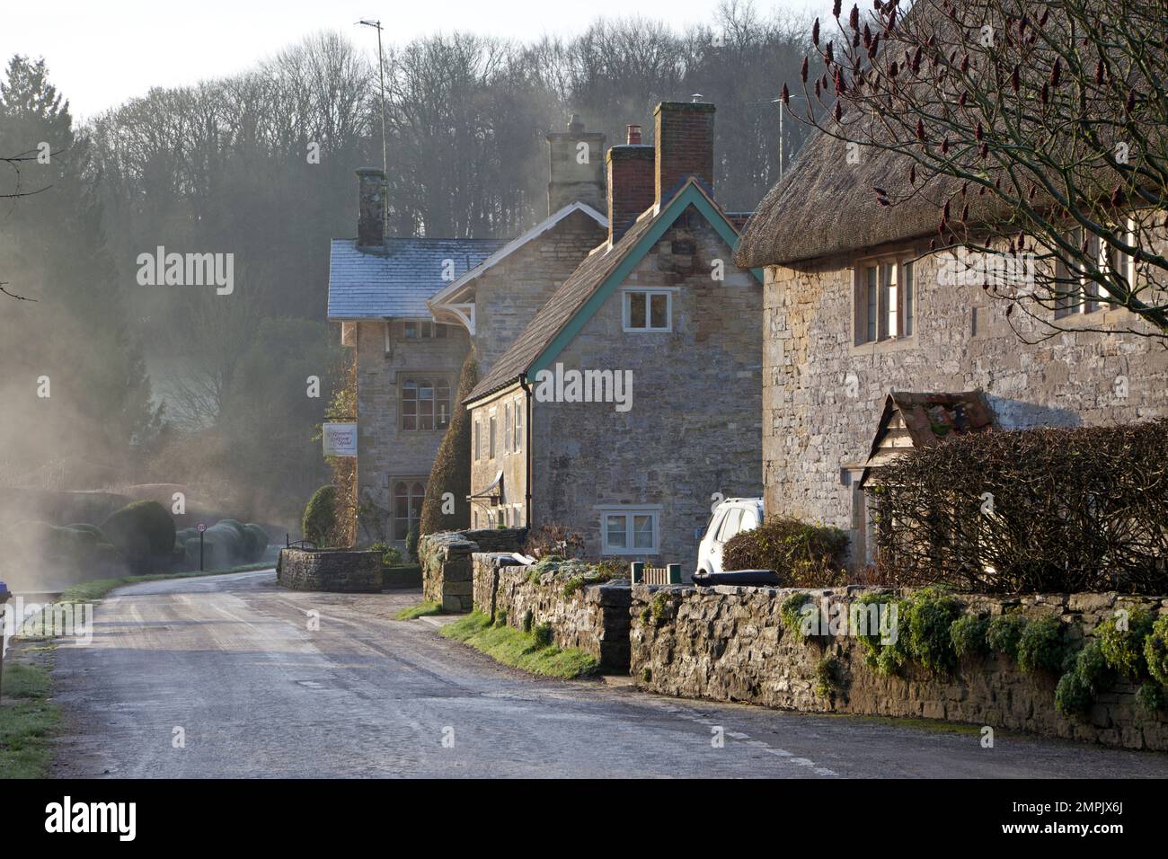 Cottages in the village of Teffont Evias in Wiltshire. Stock Photo