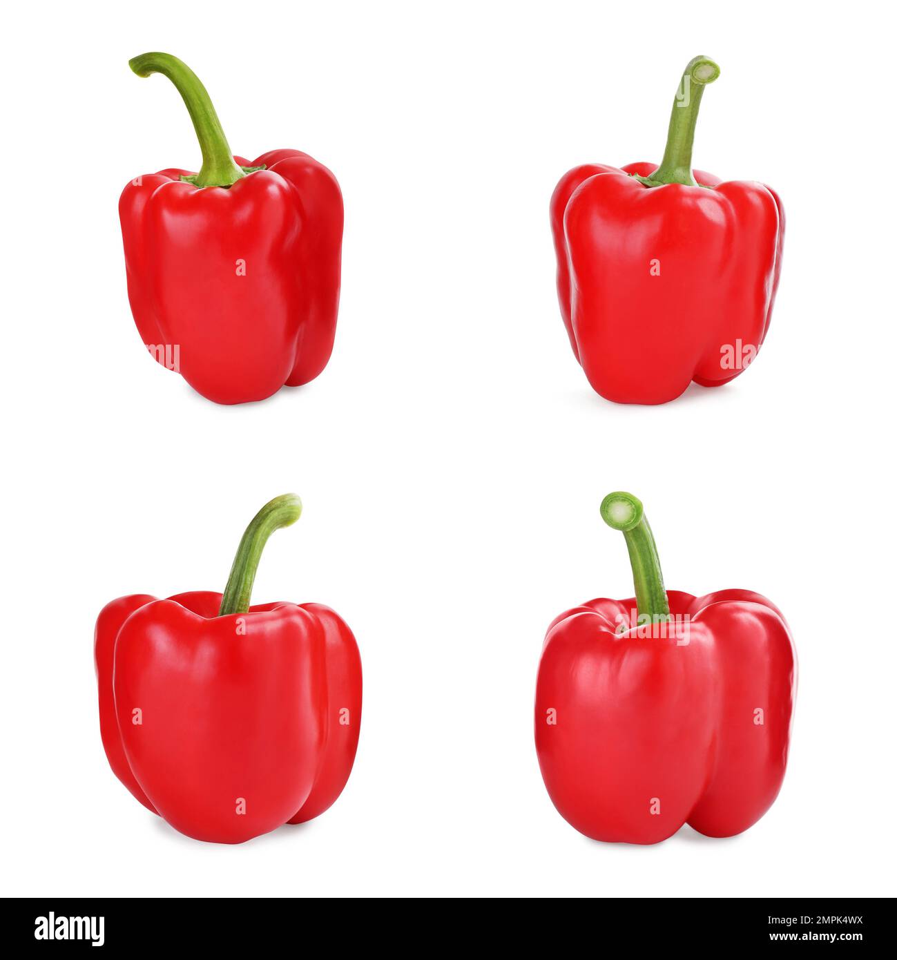 Set of ripe red bell peppers on white background Stock Photo - Alamy